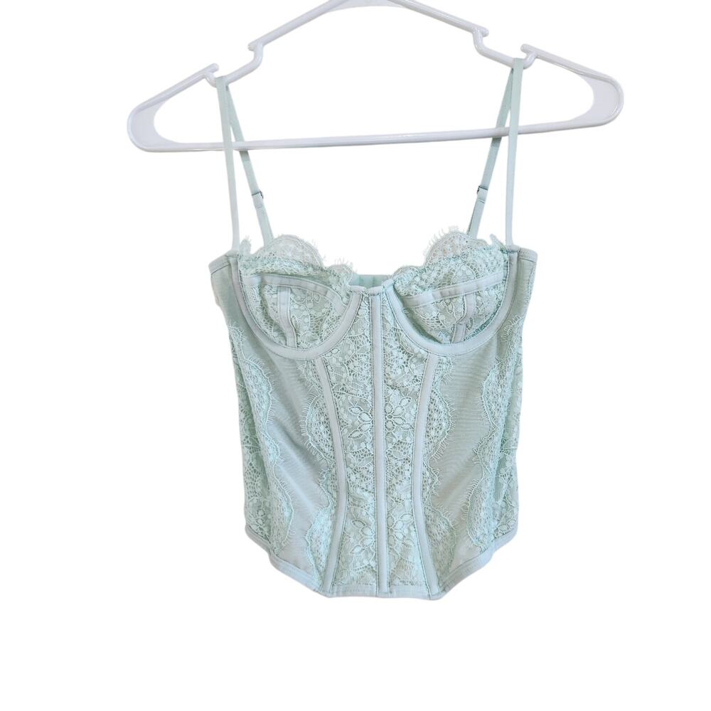 Y2K Out From Under Spaghetti Adjustable Strap Corset Top Mint Green Size Small